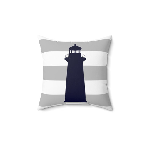 Navy Blue Nautical Lighthouse Striped Pillow