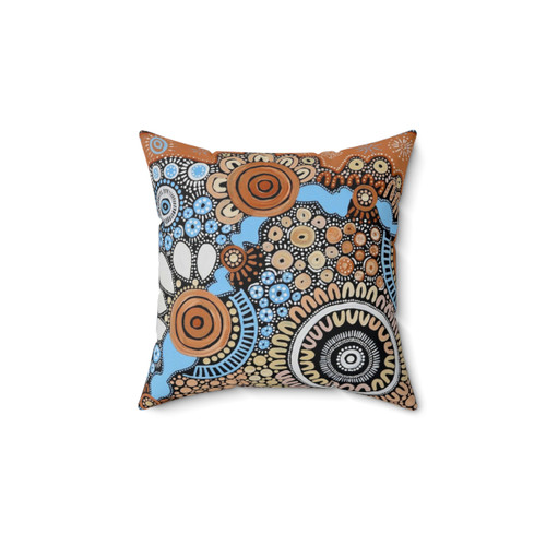 River Living Pillow featuring indigenous dot painting art