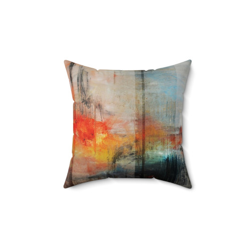 Large abstract art blue orange throw pillow