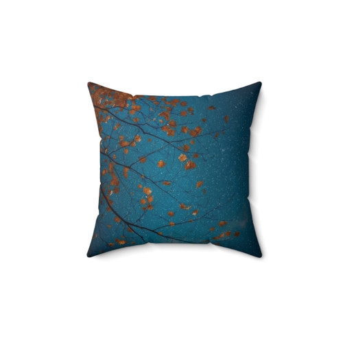 Midnight Blue Sky Pillow with Burnt Orange Maple Leaves