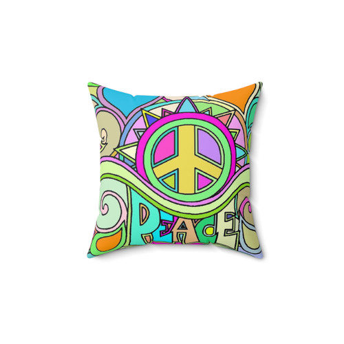 Retro Psychedelic Hippy Peace Art Throw Pillow
