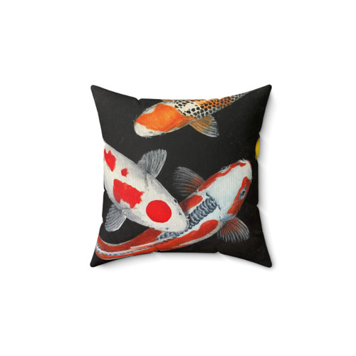 Koi Pond Pillow with Colorful Japanese Carp Art