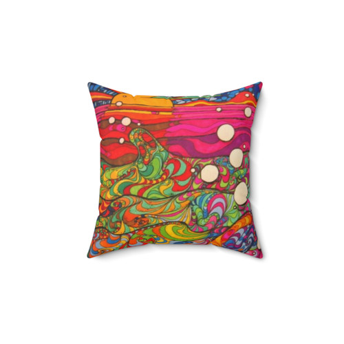 Psychedelic Trippy Hippie Colorful Illustration Pillow
