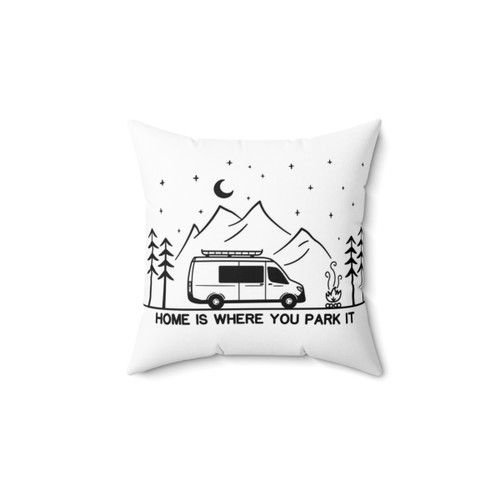 Vanlife pillow with 'Home is Where You Park It' design