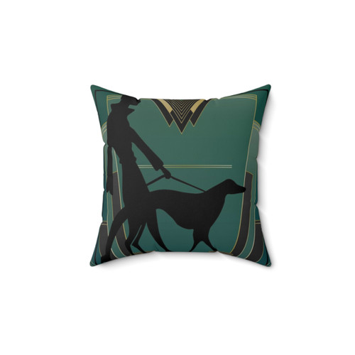 Art Deco Icon Pillow with Black and Green Silhouette Design
