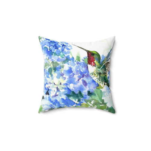 Hydrangea Flowers and Hummingbird Decorative Pillow