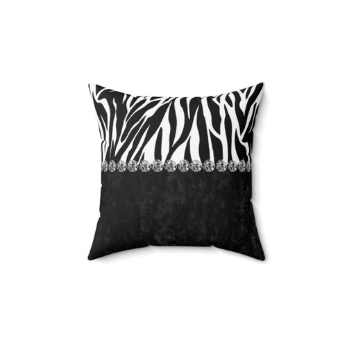 Zebra Print Velvet Bling Throw Pillow