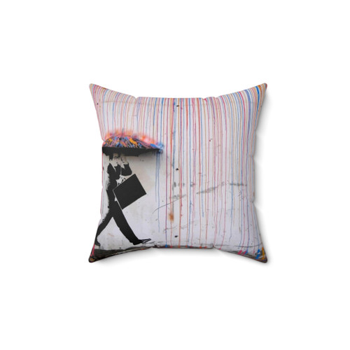 Banksy Rainbow Umbrella Girl Decorative Pillow