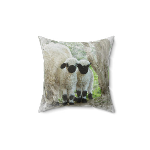Watercolor Photograph of Valais Blacknose Lambs Throw Pillow