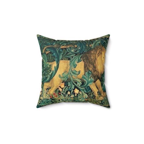 Antique Tapestry Pillow with Forest Animal and Lion Design