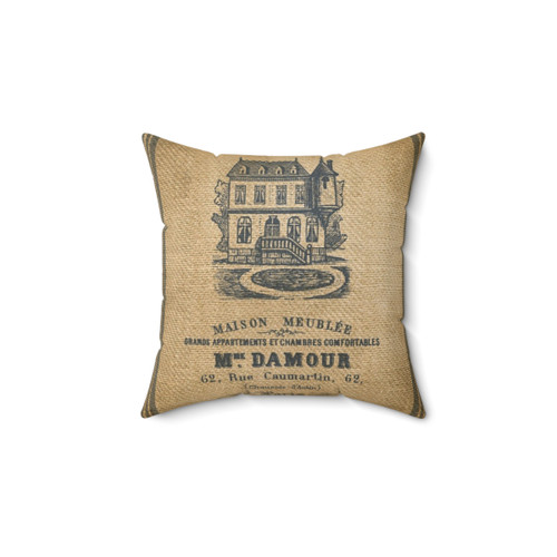 Vintage Burlap French House Design Pillow