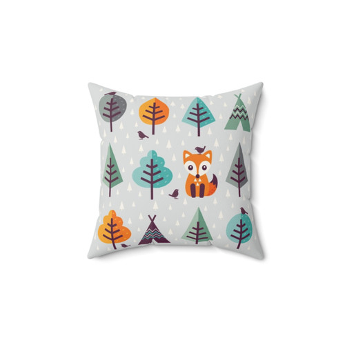 Cute Fox in the Forest Gray Pillow