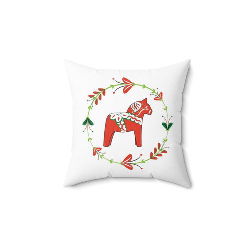 Dalahäst Floral Wreath Decorative Pillow