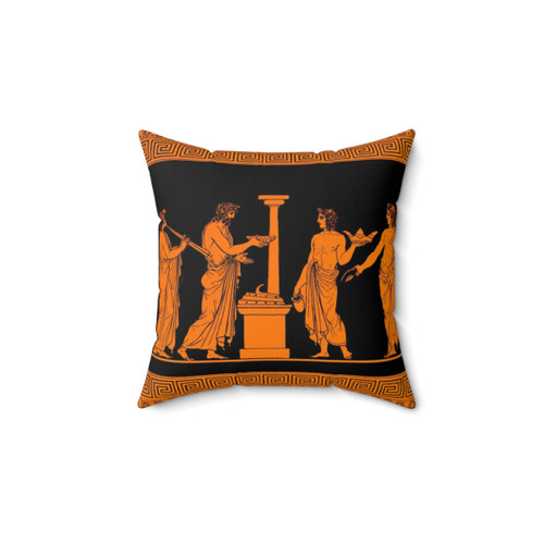 Red Figure Greek Vase Offering Scene Decorative Pillow