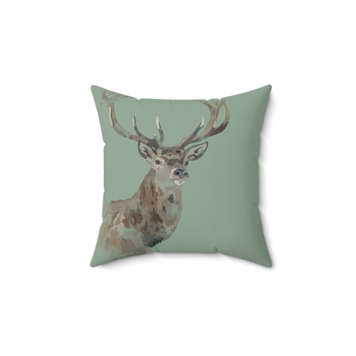 Watercolour Stag Green Throw Pillow