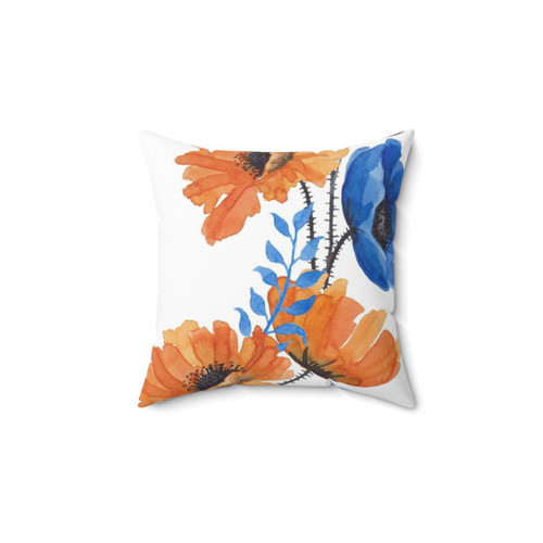 Orange and Blue Poppy Decorative Pillow