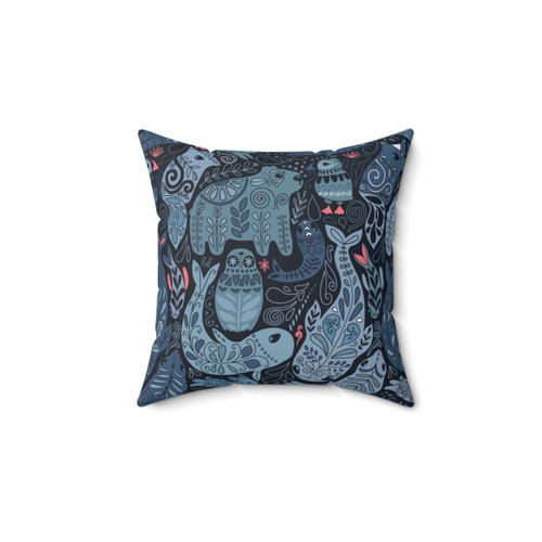 Arctic animals pillow featuring narwhal, polar bear, whale, and other wildlife