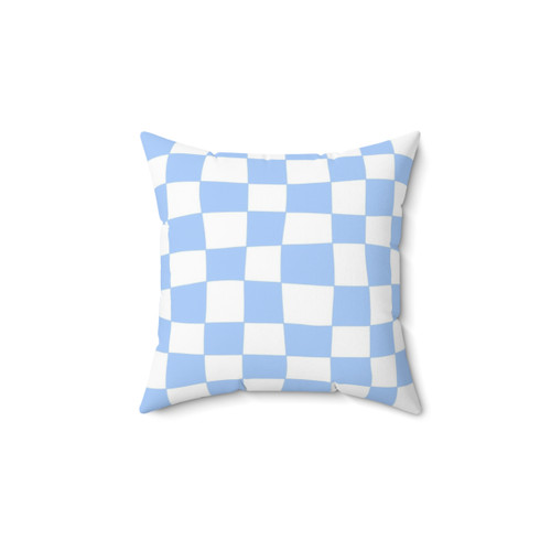 Handcrafted Checkerboard Pattern Pillow in Sky Blue and White