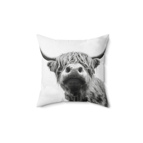 Black and White Highland Cow Decorative Pillow