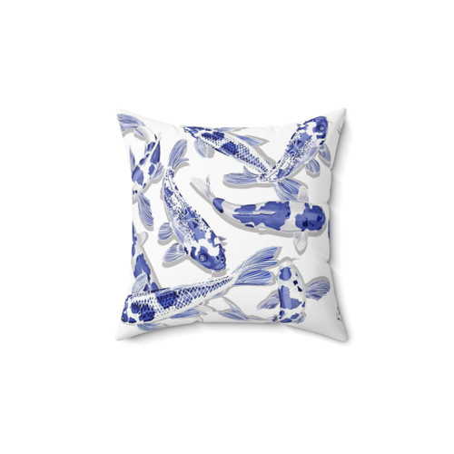 Blue and White Koi Fish Decorative Pillow