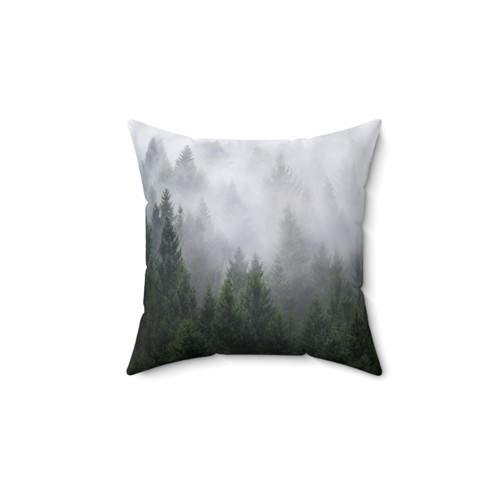Misty Retro Wilderness Evergreen Forest Pillow