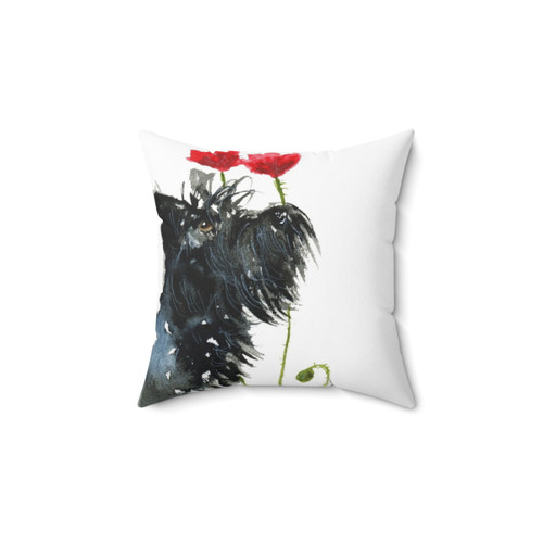 Scottie Dog Poppies Decorative Pillow