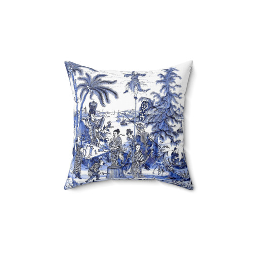 Chinoiserie Blue Landscape Scene Decorative Pillow