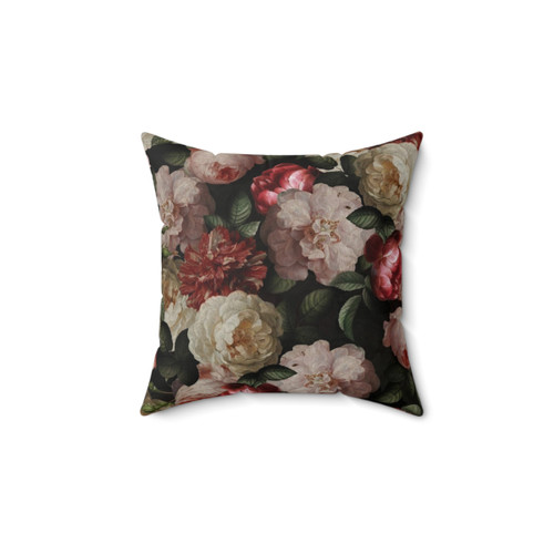 Vintage Floral Botanical Pillow with Antique Roses on Black