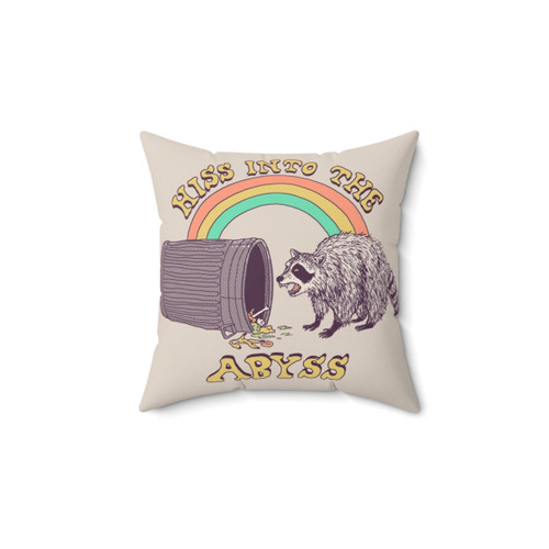 Existential raccoon throw pillow with retro 80s design
