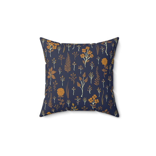 Navy blue and mustard yellow floral patterned pillow