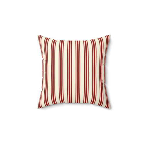 Dark Red and Cream Ticking Stripe Pattern Pillow