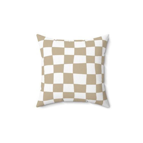 Tan and White Checkered Pattern Decorative Pillow