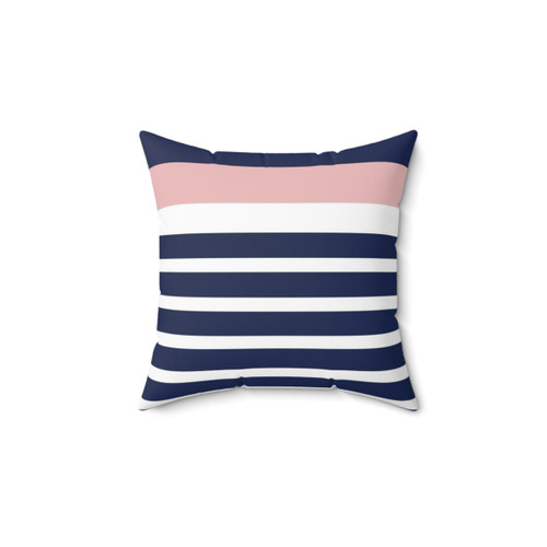Minimalist striped pillow in navy blue, blush pink, and white