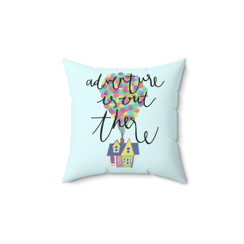 Adventure Themed Decorative Pillow with Hand Lettering and Balloons