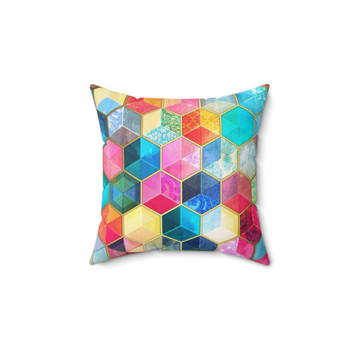 Colorful Hexagon Pattern Pillow with Bohemian Crystals