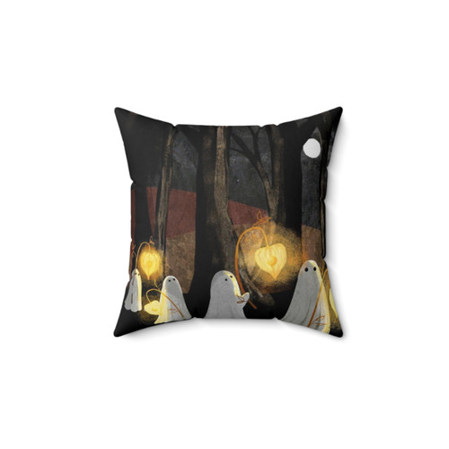 Ghost Parade Autumn Pillow with Spooky Forest Landscape