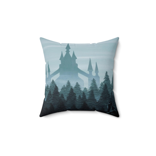 Misty Castle Acrylic Pillow by Mal Makes
