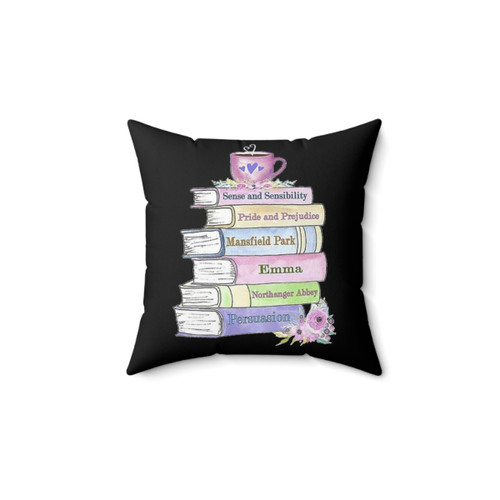 Jane Austen Book Stack Pillow with Pride and Prejudice Literary Quotes