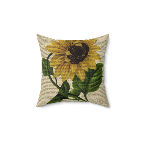 Botanical Sunflower Pillow with Vintage Book Page Print