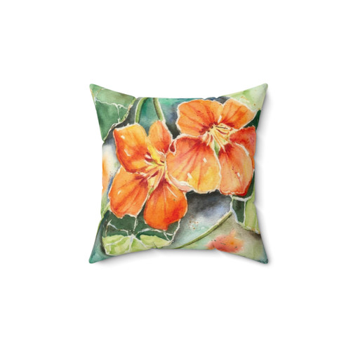Nasturtium Watercolor Floral Pillow