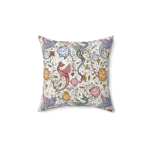 Vintage Medieval Dragon & D20 Dice Throw Pillow