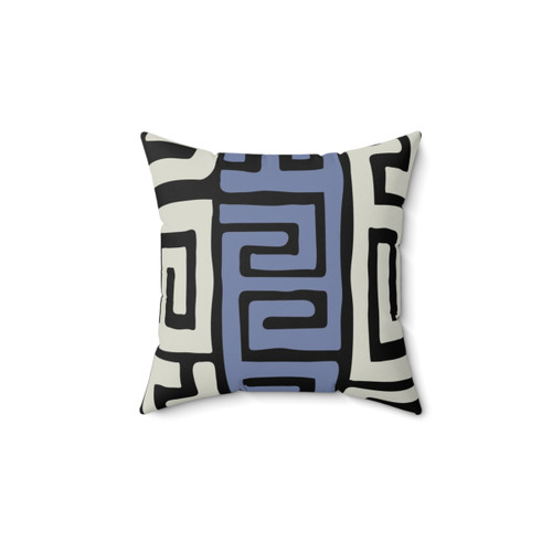 Afrocentric Kuba Fabric Inspired Cream and Blue Pattern Pillow
