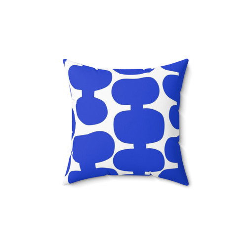 Mid Century Modern White and Blue Patterned Pillow