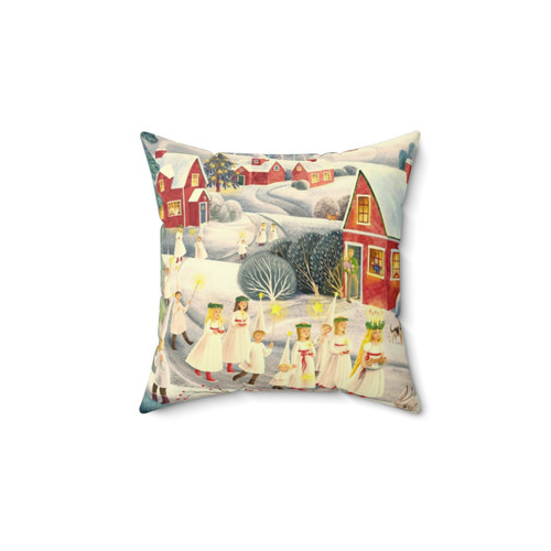 Santa Lucia Christmas Pillow with Snowy Design