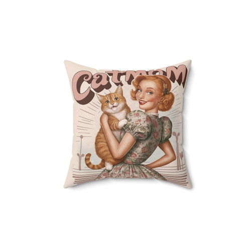 Vintage Cat Mom Graphic Pillow for Ginger Cat Lovers