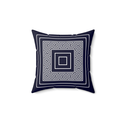 Navy Blue Greek Key Meander Framed Squares Pillow