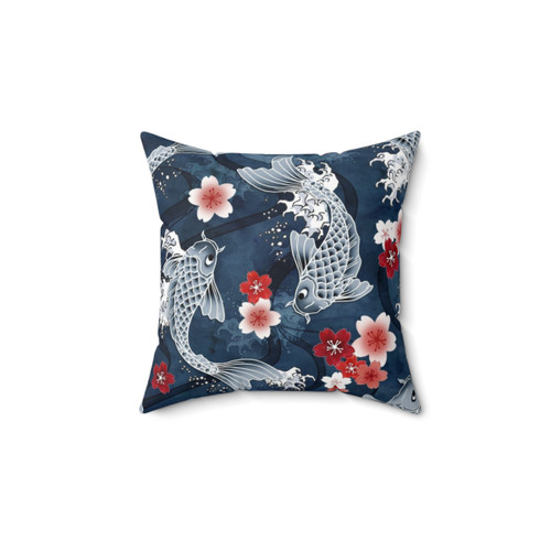 Blue Koi Sakura Blossom Decorative Pillow