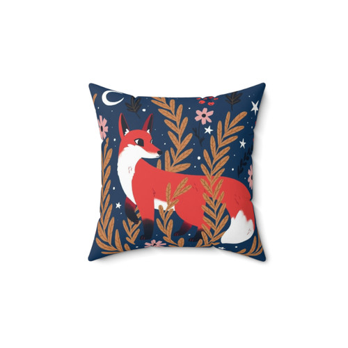 Floral Fox Pillow with Cozy Winter Night Sky Design