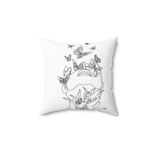 Abstract face pillow with minimalist butterfly line art design