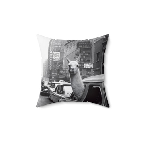 Decorative llama-themed pillow for New York home decor